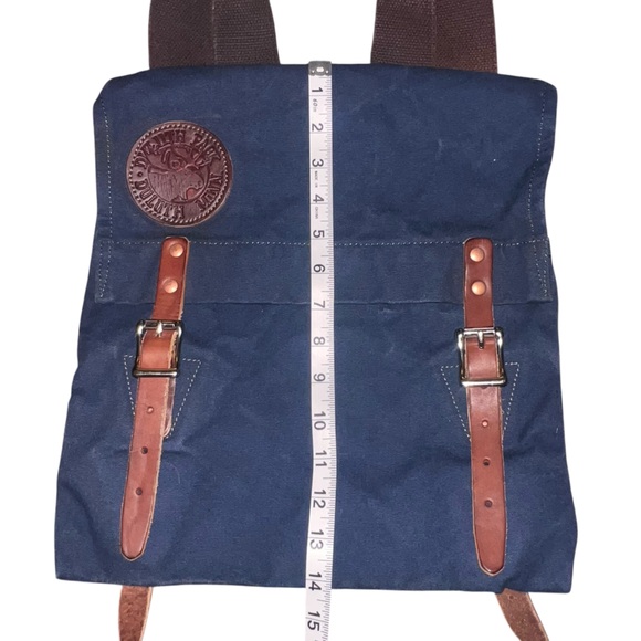 EUC Duluth Pack Scout Backpack Navy Blue Canvas Brown Leather Unisex Adventure - Picture 9 of 9